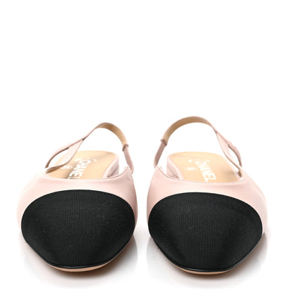 Chanel Lambskin Grosgrain Cap Toe CC Slingback Flats 36.5 Light Pink Black 2 of 8