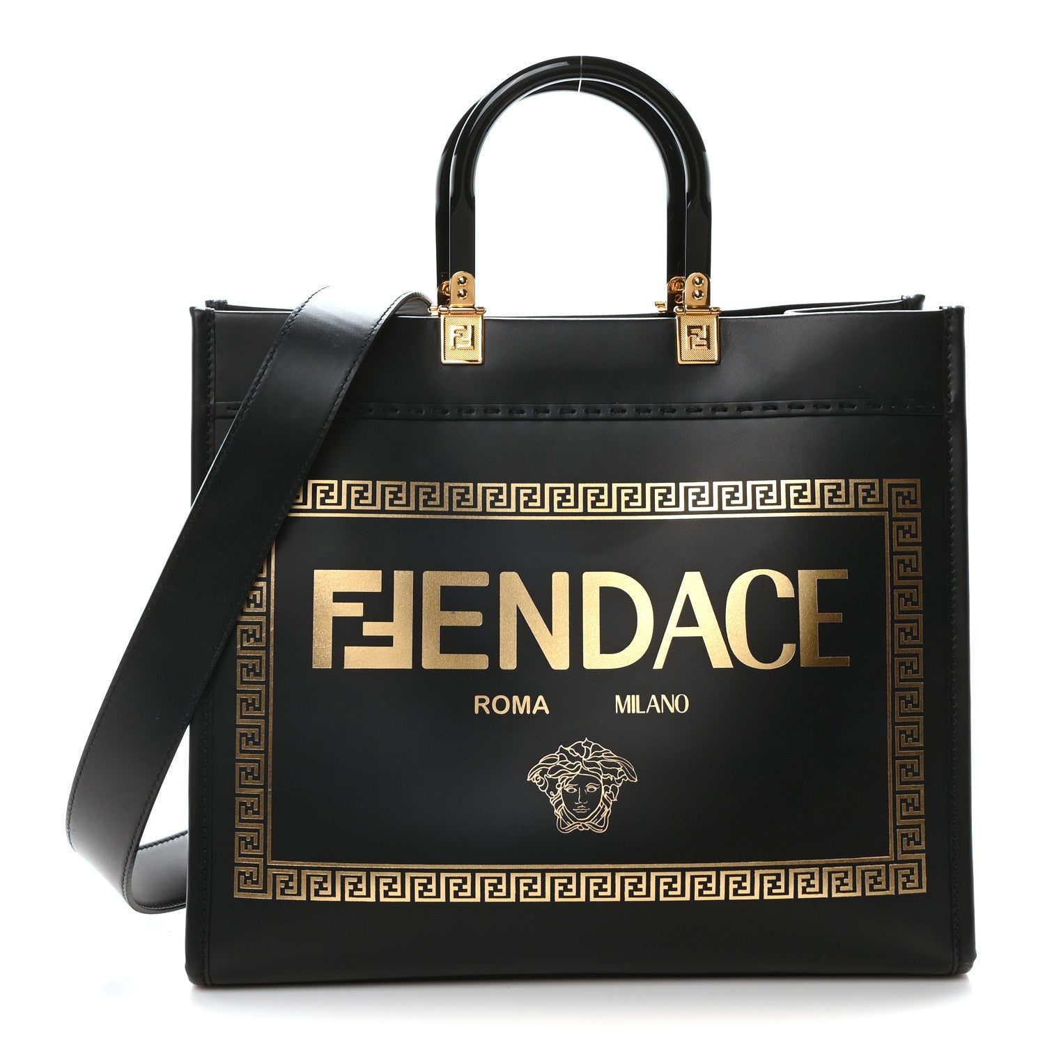Fendi X VERSACE Calfskin Plexiglass Fendace Medium Fendi Sunshine Shopper Tote Black 1 of 10