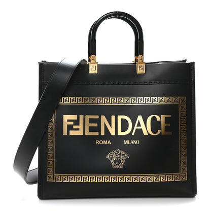 Fendi X VERSACE Calfskin Plexiglass Fendace Medium Fendi Sunshine Shopper Tote Black 1 of 10