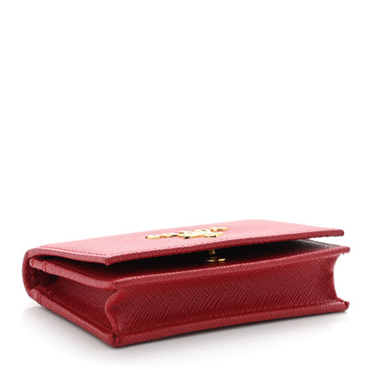 Prada Saffiano Metal Bi-Fold Card Holder Wallet Fuoco 4 of 9