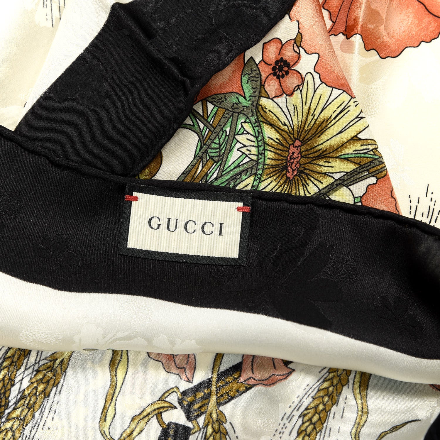 Gucci Silk Floral Scarf Ivory Black 4 of 4