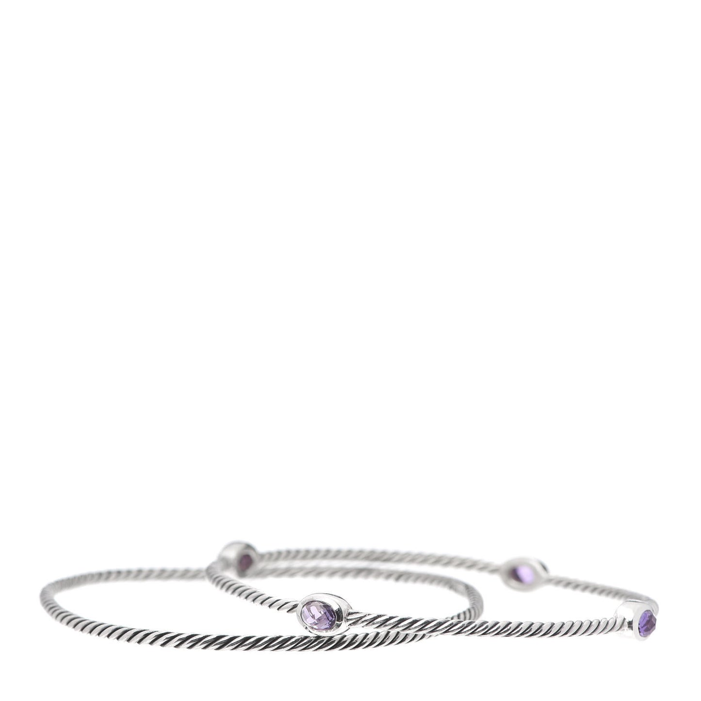 Sterling Silver Amethyst Color Classics Cable Bangle Bracelet Set of 2