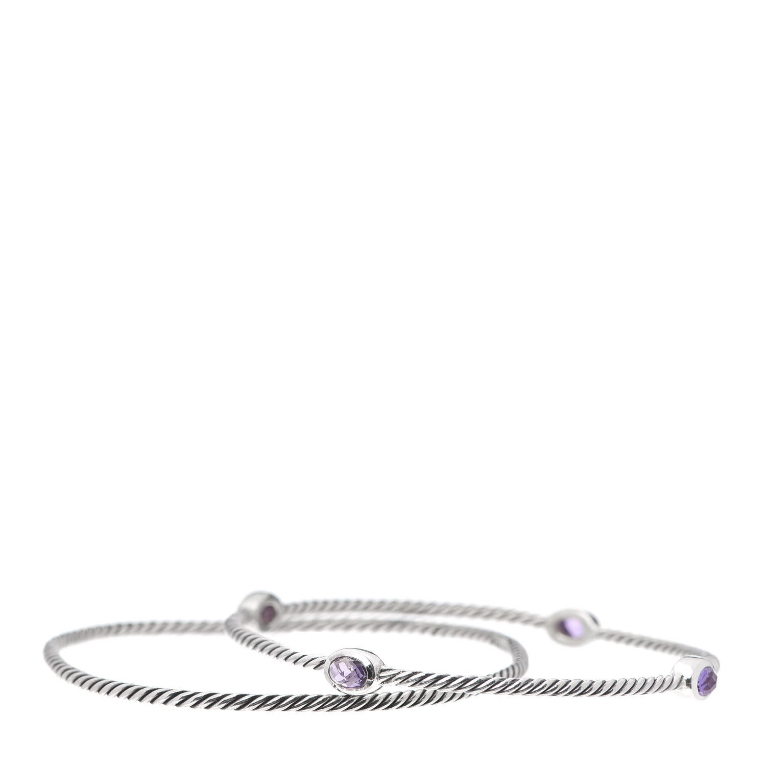 David Yurman Sterling Silver Amethyst Color Classics Cable Bangle Bracelet Set of 2 3 of 5