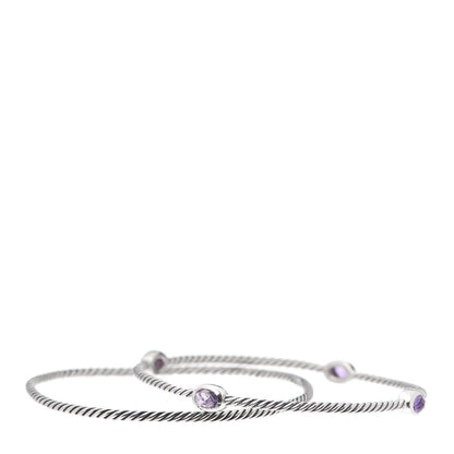 David Yurman Sterling Silver Amethyst Color Classics Cable Bangle Bracelet Set of 2 3 of 5