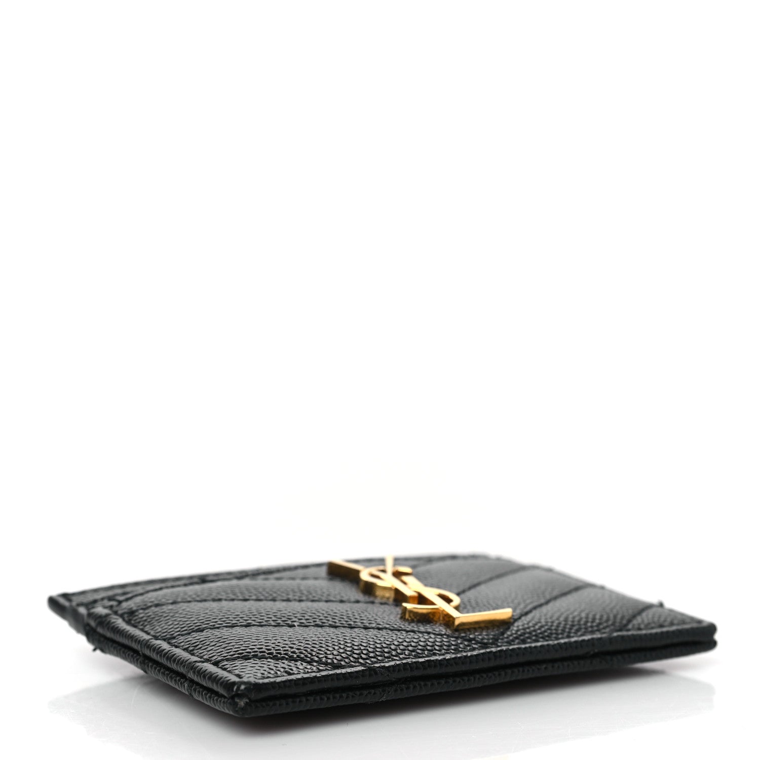Saint Laurent Grain De Poudre Matelasse Chevron Monogram Credit Card Case Black 14 of 21