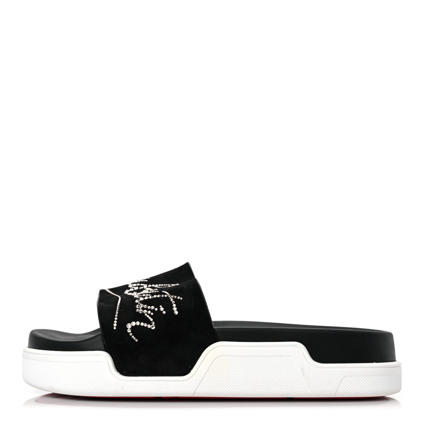 Veau Velours Strass Dear Pool Flat Platform Slide Sandal 38 Black