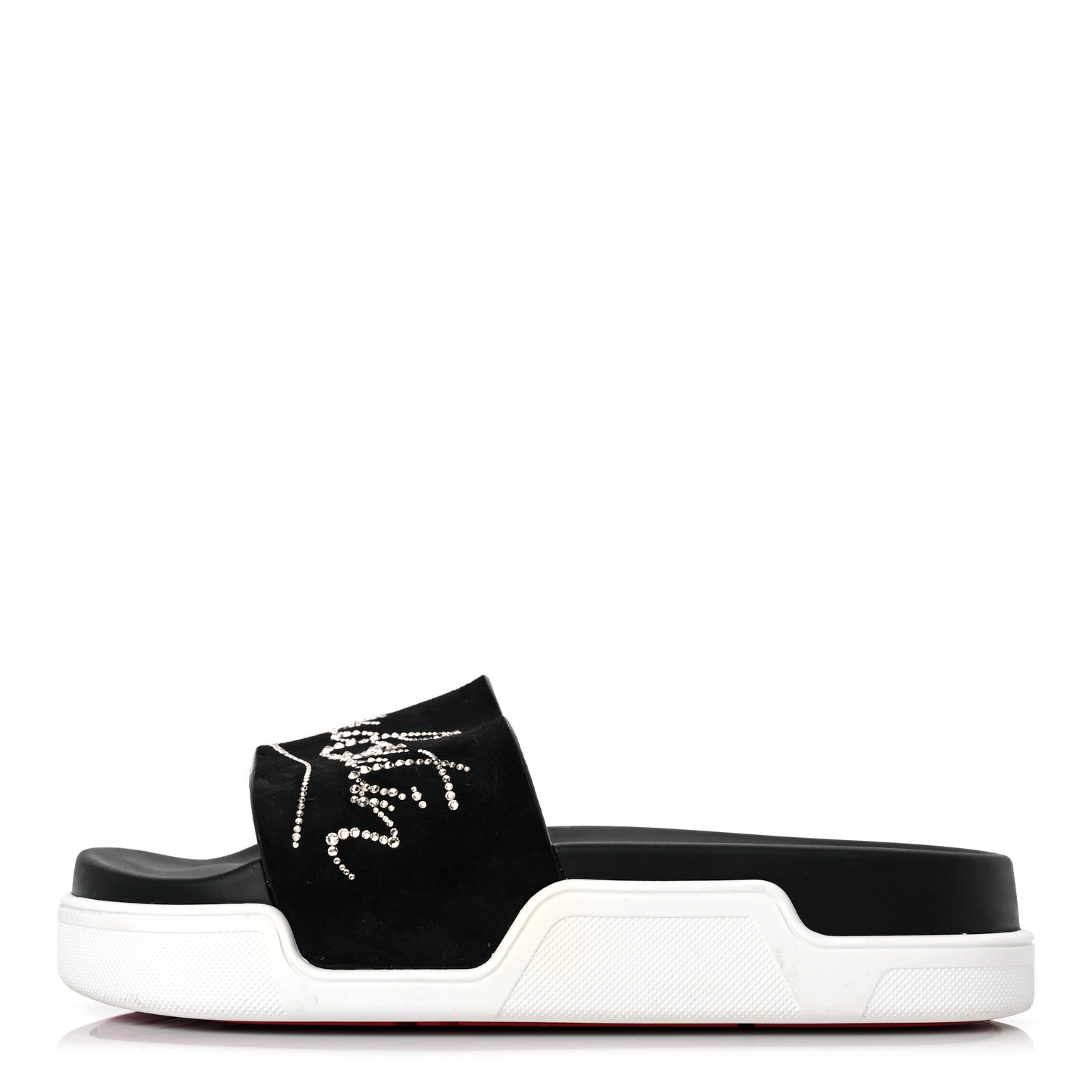 Christian Louboutin Veau Velours Strass Dear Pool Flat Platform Slide Sandal 38 Black 1 of 16
