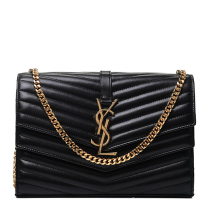 Saint Laurent Lambskin Matelasse Chevron Monogram Sulpice Chain Wallet Black 1 of 3