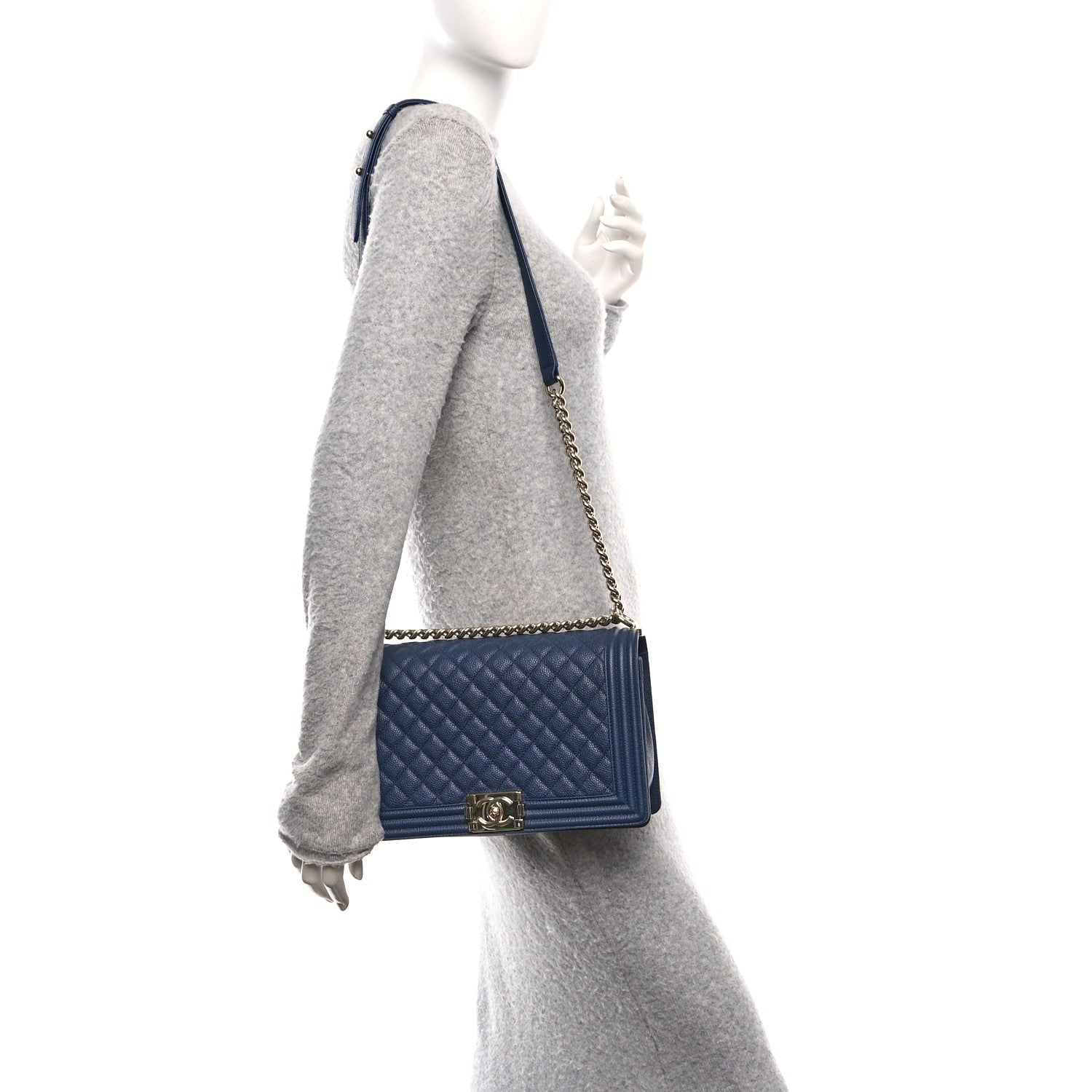 Chanel Caviar Quilted New Medium Boy Flap Blue 2 of 11
