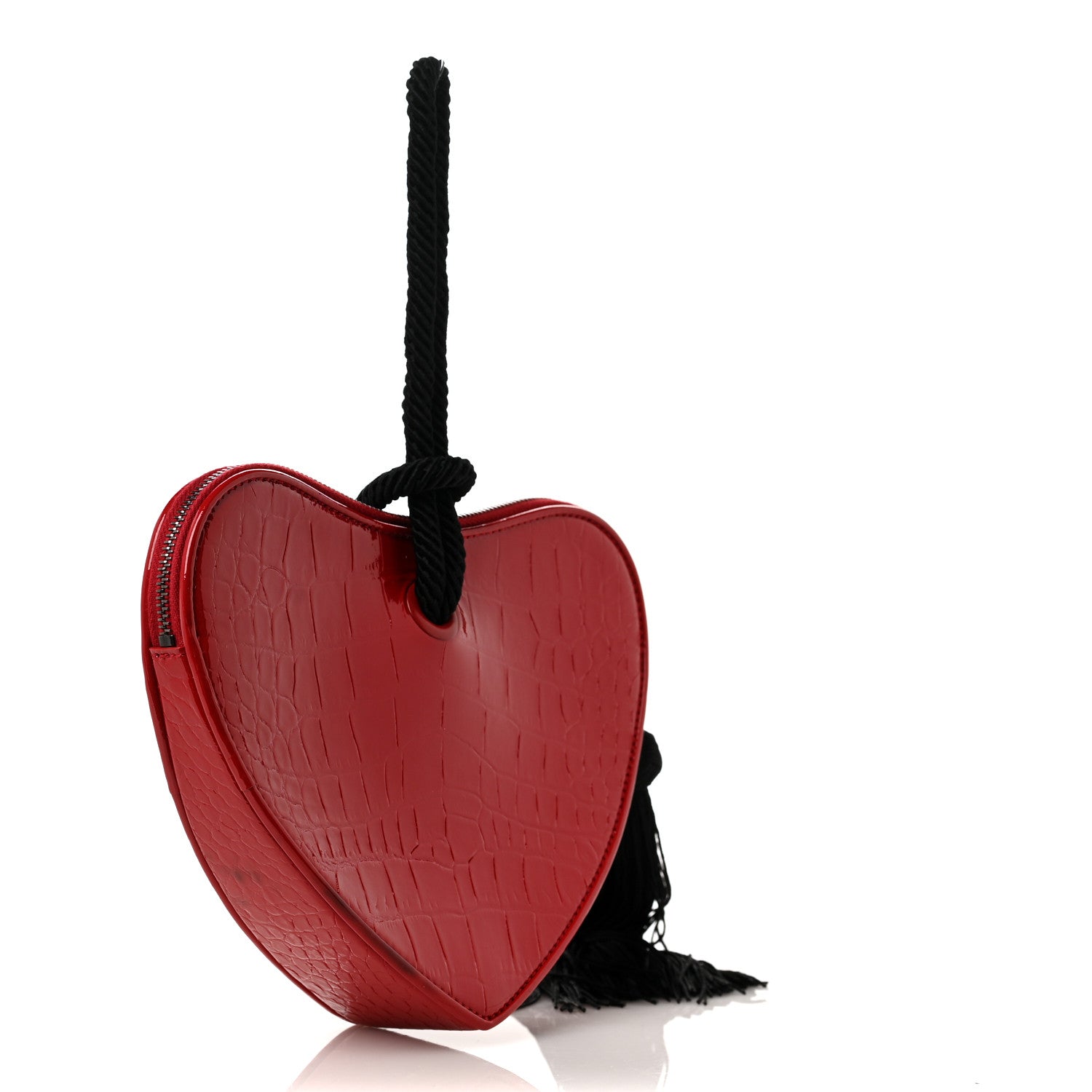 Saint Laurent Patent Crocodile Embossed Sac Coeur Heart Shaped Clutch Red 3 of 11