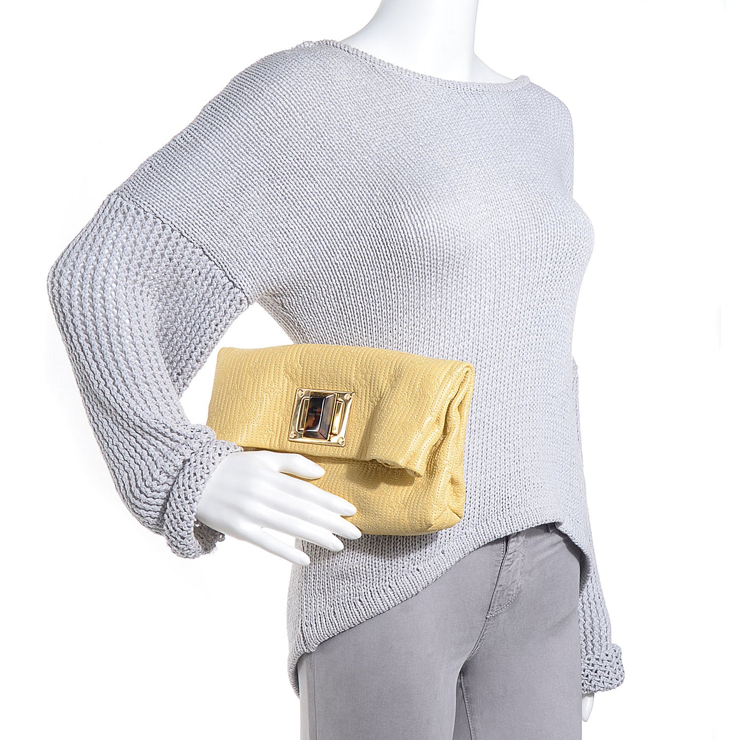 Calfskin Quilted Monogram Altair Clutch Jaune Pale