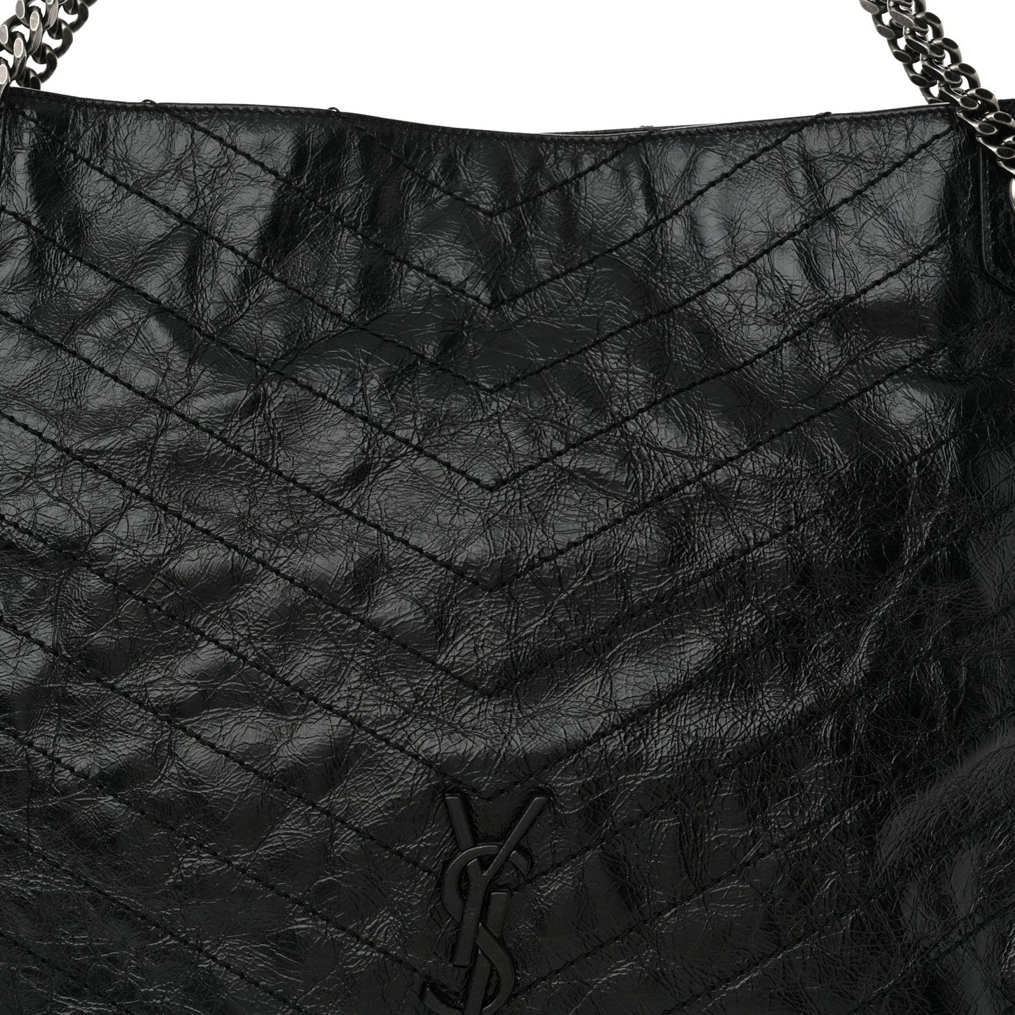 Crinkled Calfskin Matelasse Monogram Large Niki Shopper Tote Black