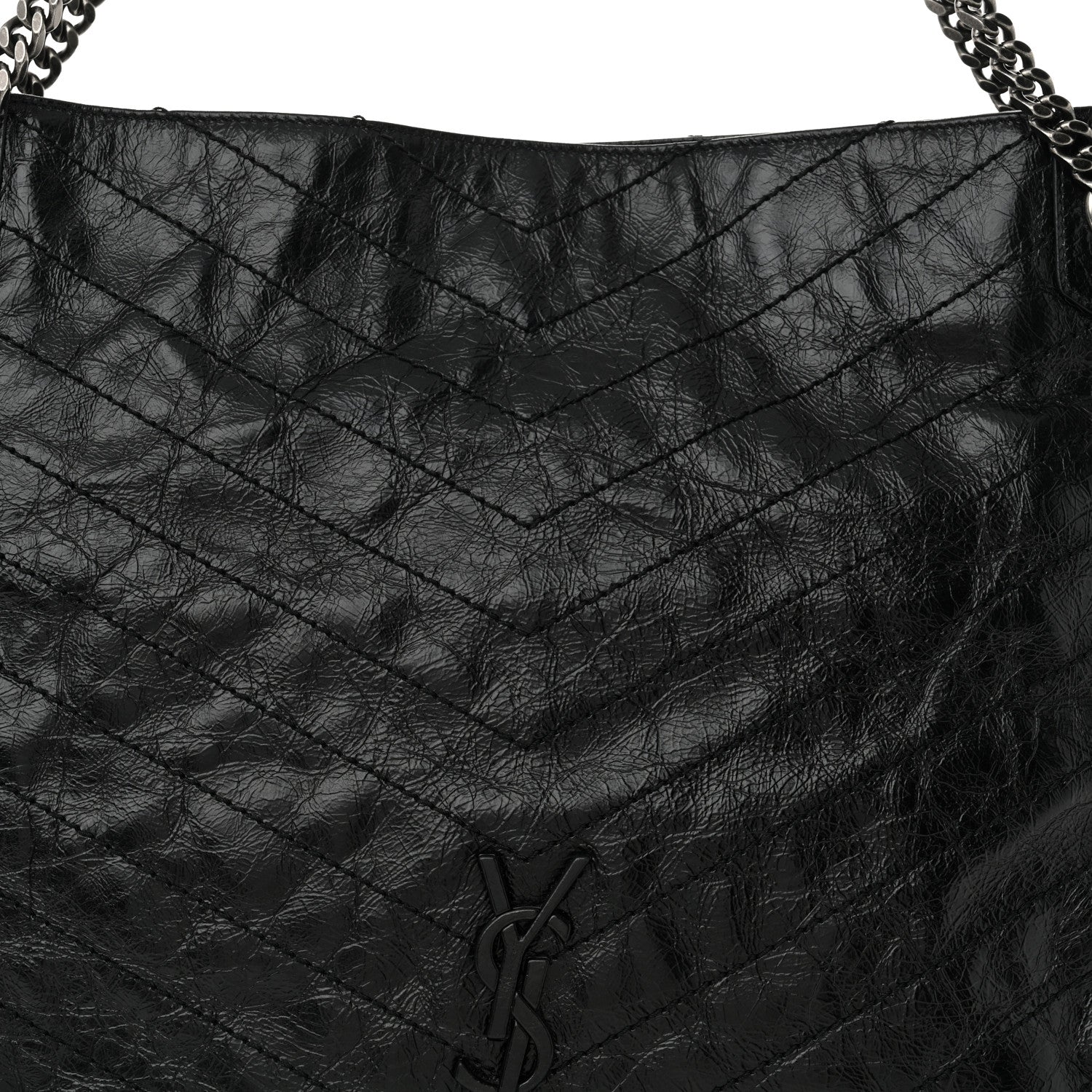 Saint Laurent Crinkled Calfskin Matelasse Monogram Large Niki Shopper Tote Black 8 of 10