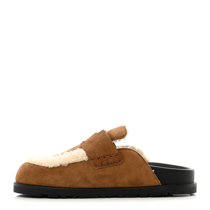 Hermes Suede Goatskin Shearling Go Mules 36 Brun Frume Ecru 1 of 9