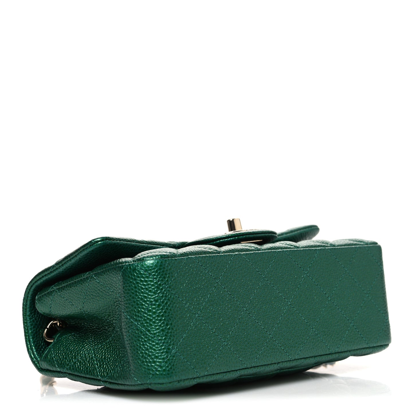 Metallic Caviar Quilted Mini Rectangular Flap Green