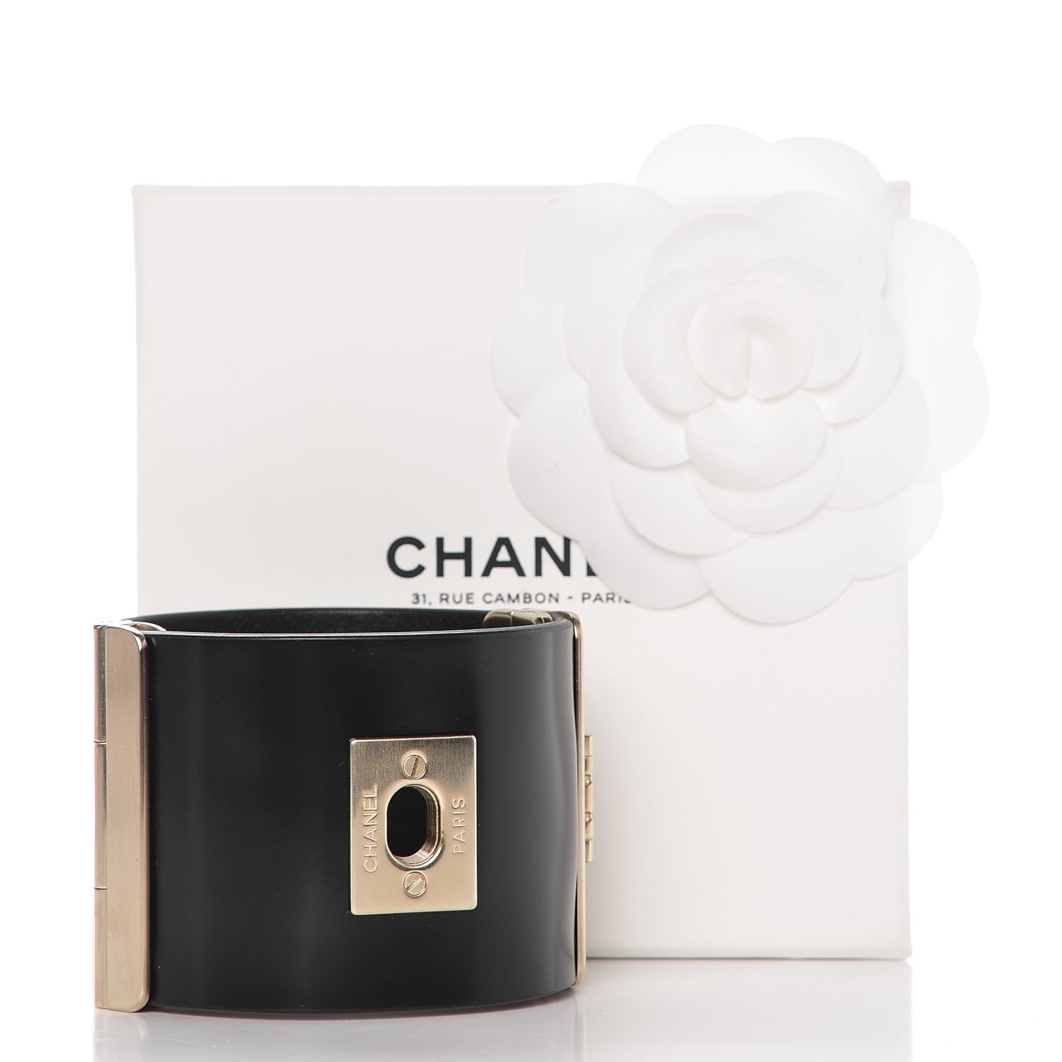 Chanel Glazed Calfskin CC Wide Cuff Black 6 of 6