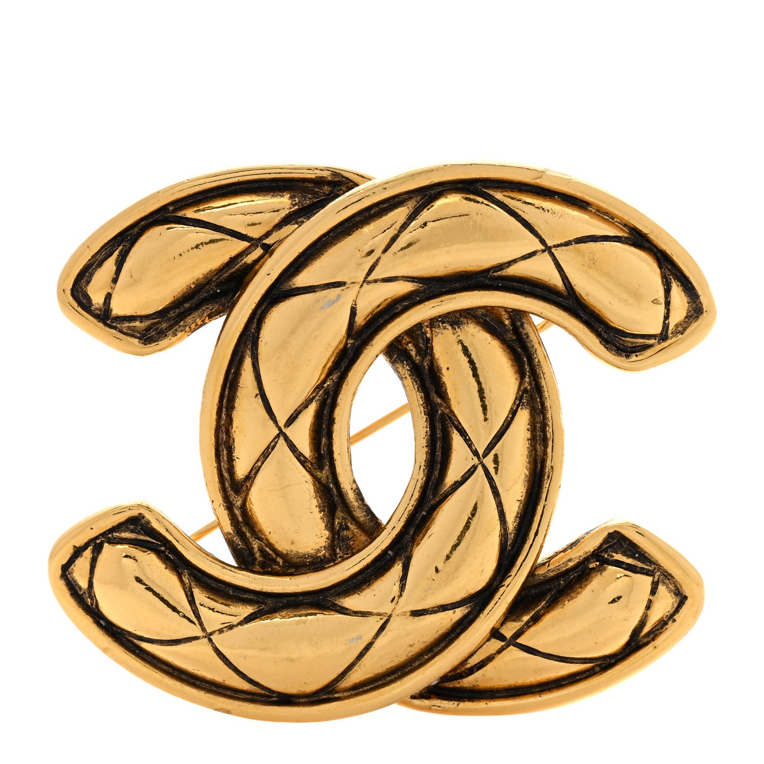 Chanel Metal Quilted Large CC Brooch Gold 1 of 6
