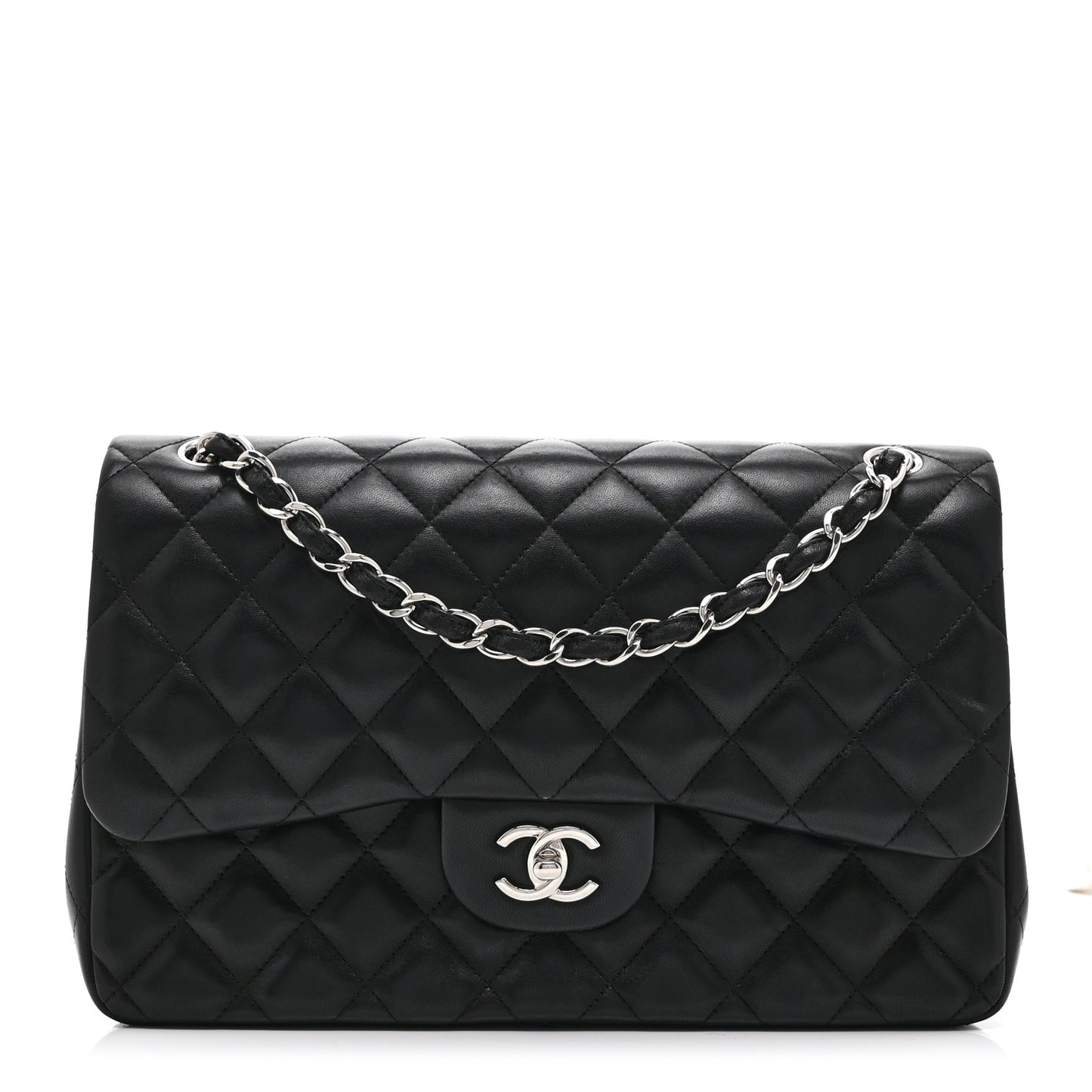 Lambskin Quilted Jumbo Double Flap Black