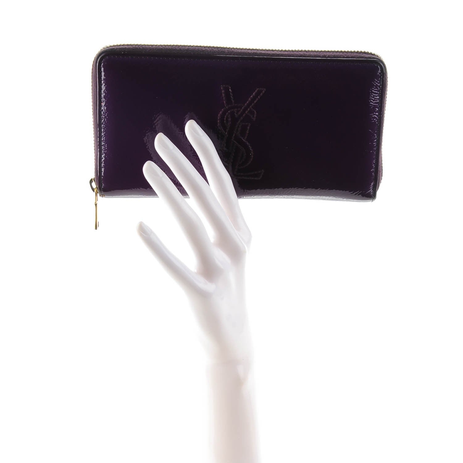Saint Laurent Textured Patent Calfskin Belle De Jour Zip Around Wallet Purple 2 of 8