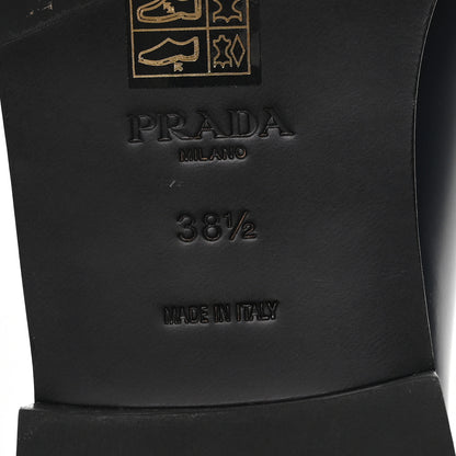 Prada Brushed Calfskin Metal Triangle Logo 20mm Loafers 38.5 Blue 7 of 8