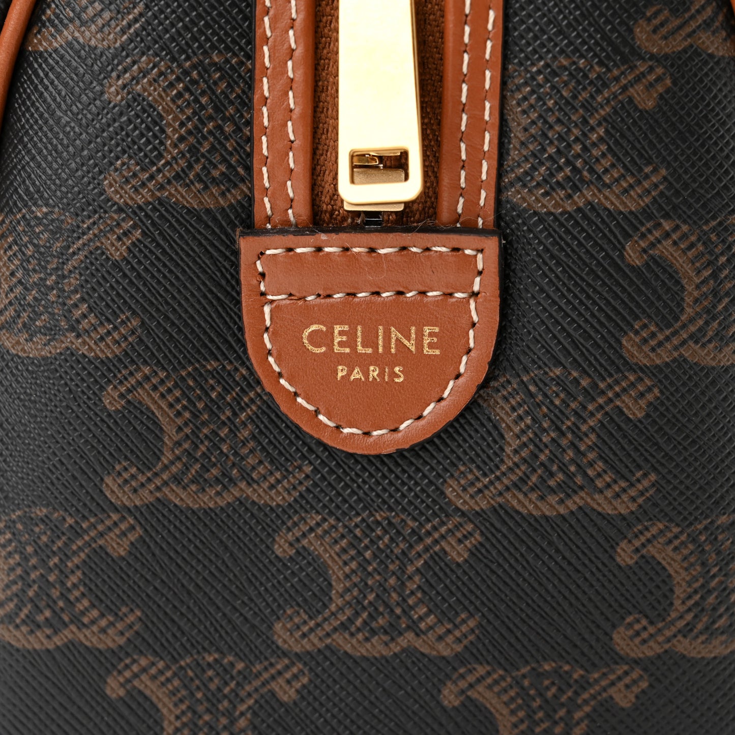 Triomphe Canvas Calfskin Small Boston Bag Tan