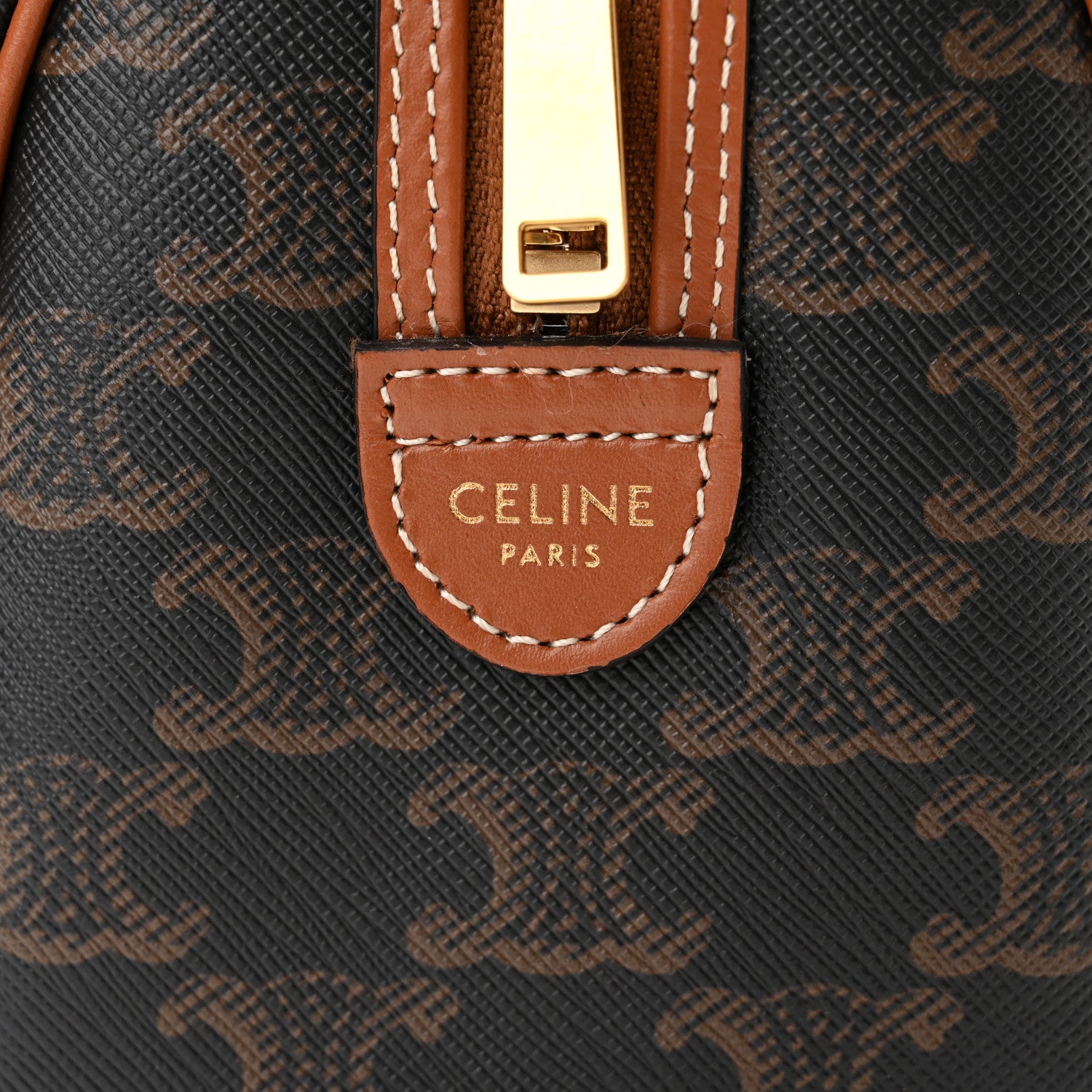 Celine Triomphe Canvas Calfskin Small Boston Bag Tan 6 of 8