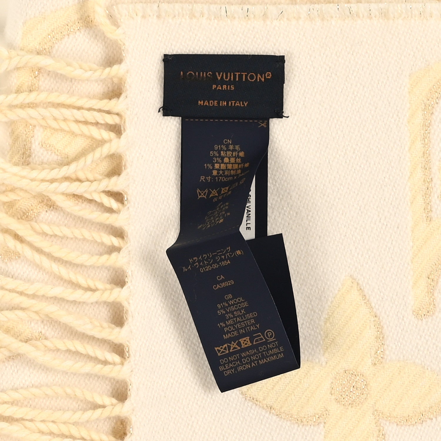 Louis Vuitton Wool Silk Monogram LV Essential Shine Scarf Vanille