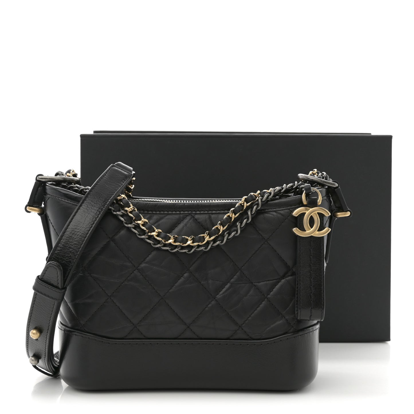 Aged Calfskin Quilted Small Gabrielle Hobo Black