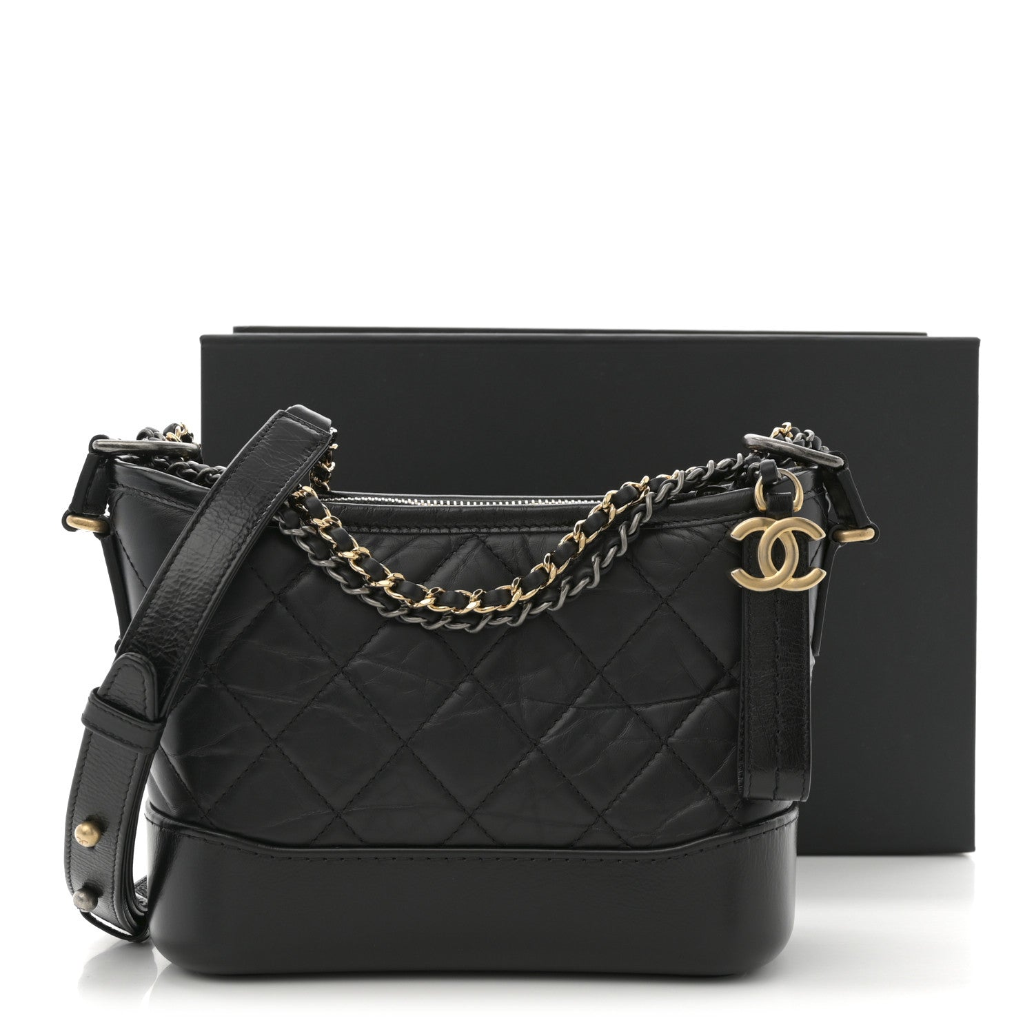 Chanel Aged Calfskin Quilted Small Gabrielle Hobo Black 11 of 11