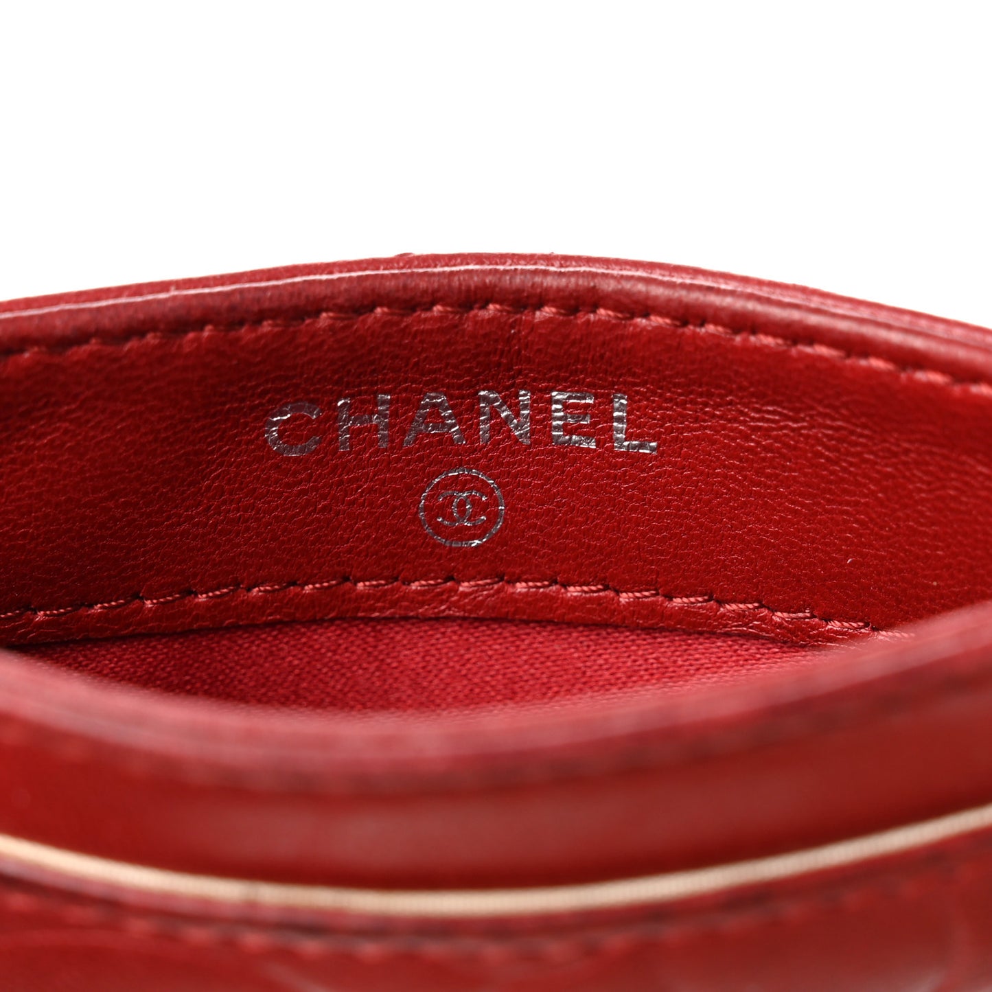 Lambskin Camellia Card Holder Dark Red
