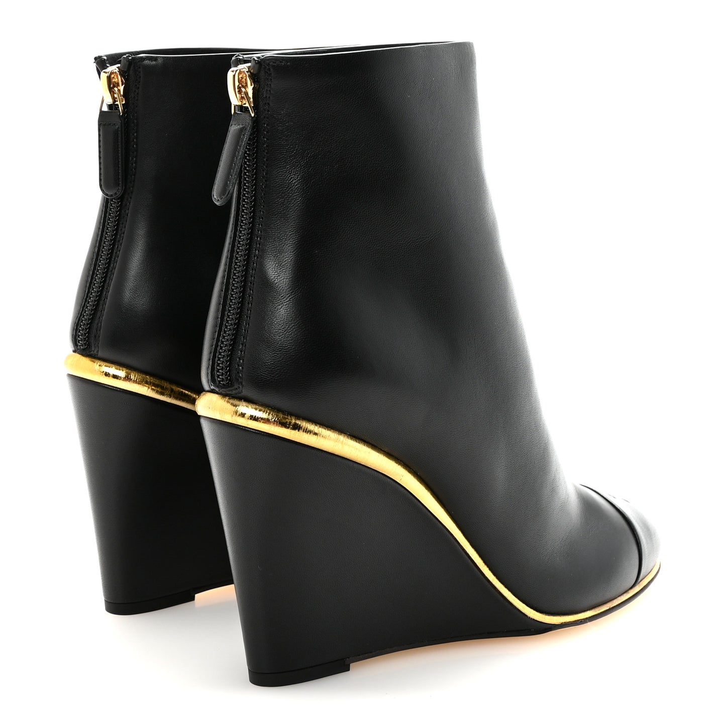 Lambskin Cap Toe Wedge Ankle Boots 38 Black