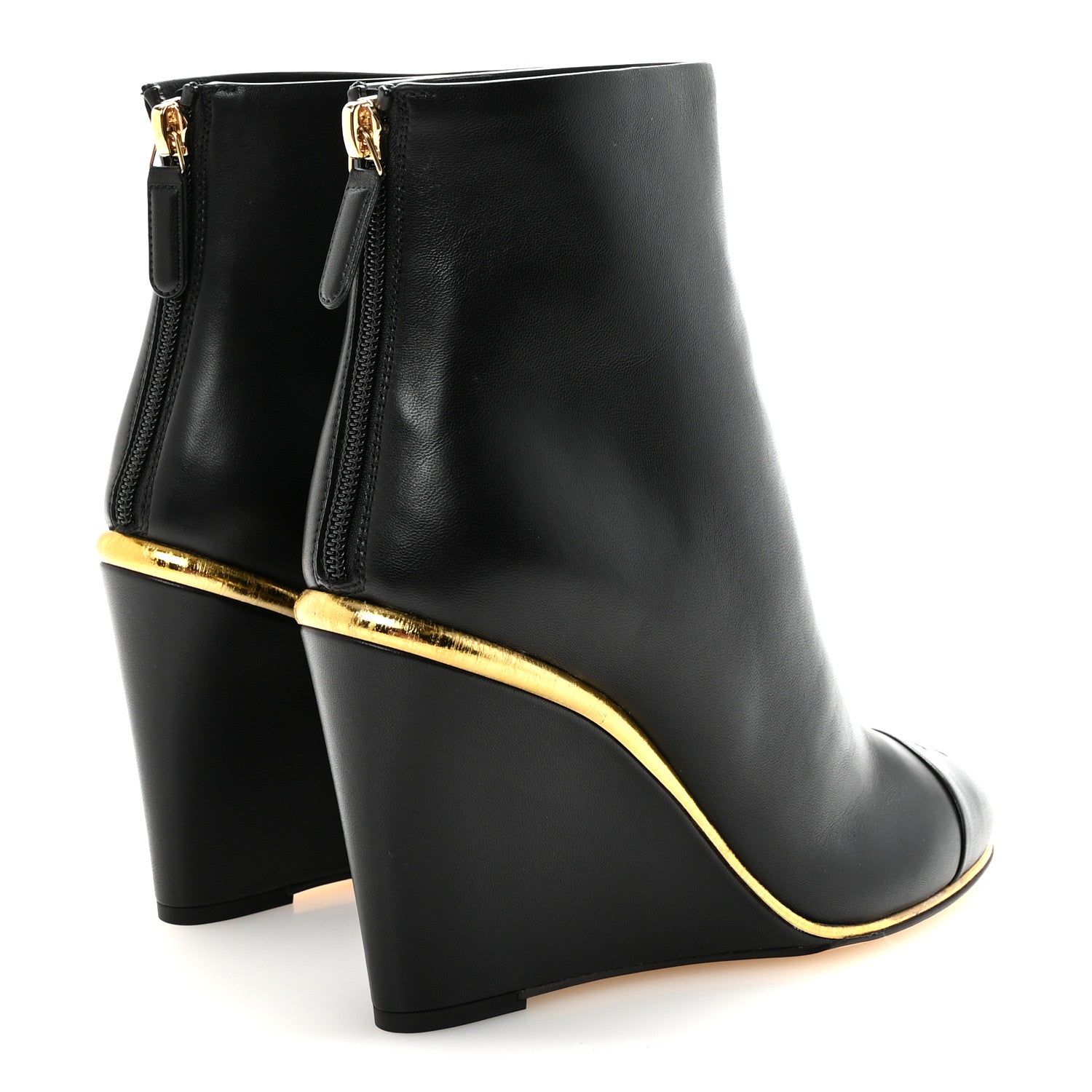 Chanel Lambskin Cap Toe Wedge Ankle Boots 38 Black 5 of 10