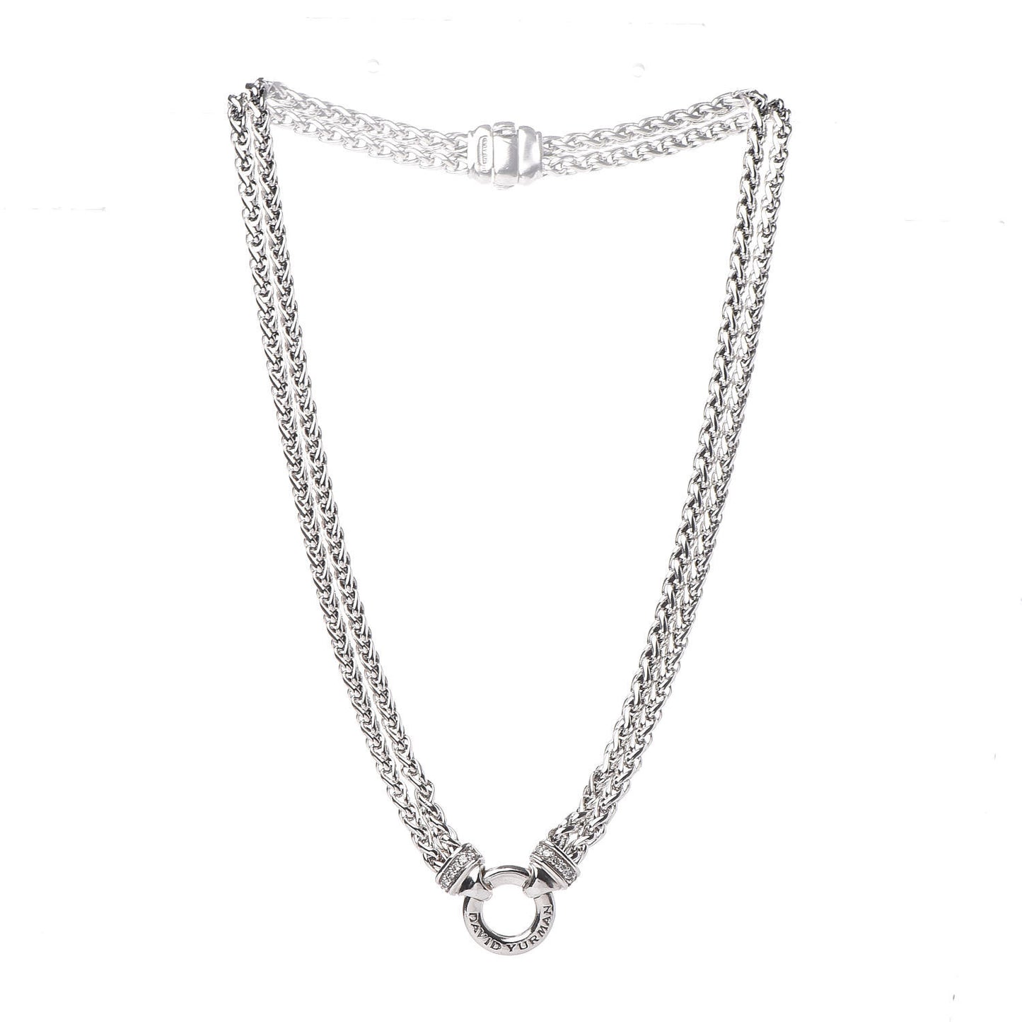 Sterling Silver Diamond 18mm Double Wheat Chain Necklace