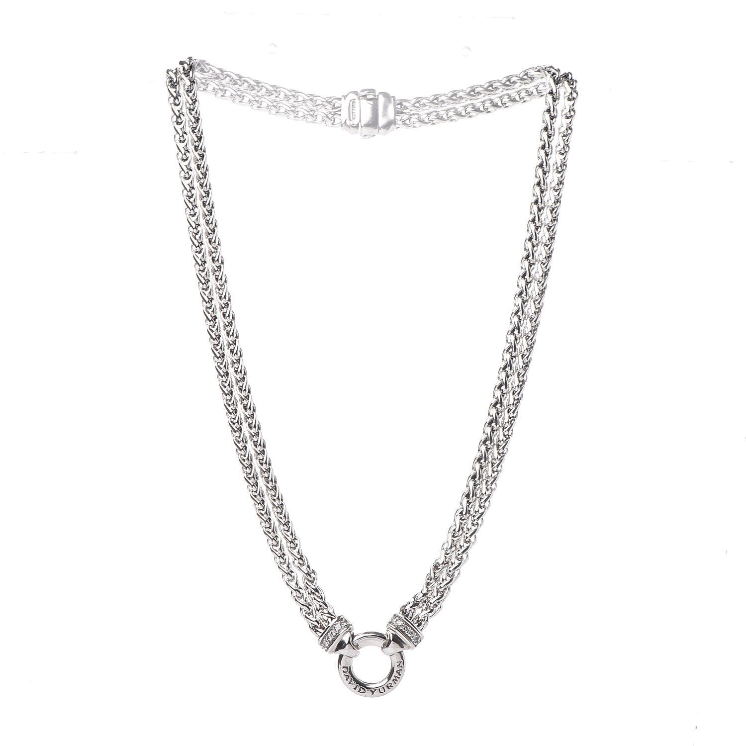 David Yurman Sterling Silver Diamond 18mm Double Wheat Chain Necklace 3 of 5