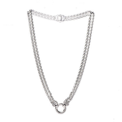 David Yurman Sterling Silver Diamond 18mm Double Wheat Chain Necklace 3 of 5