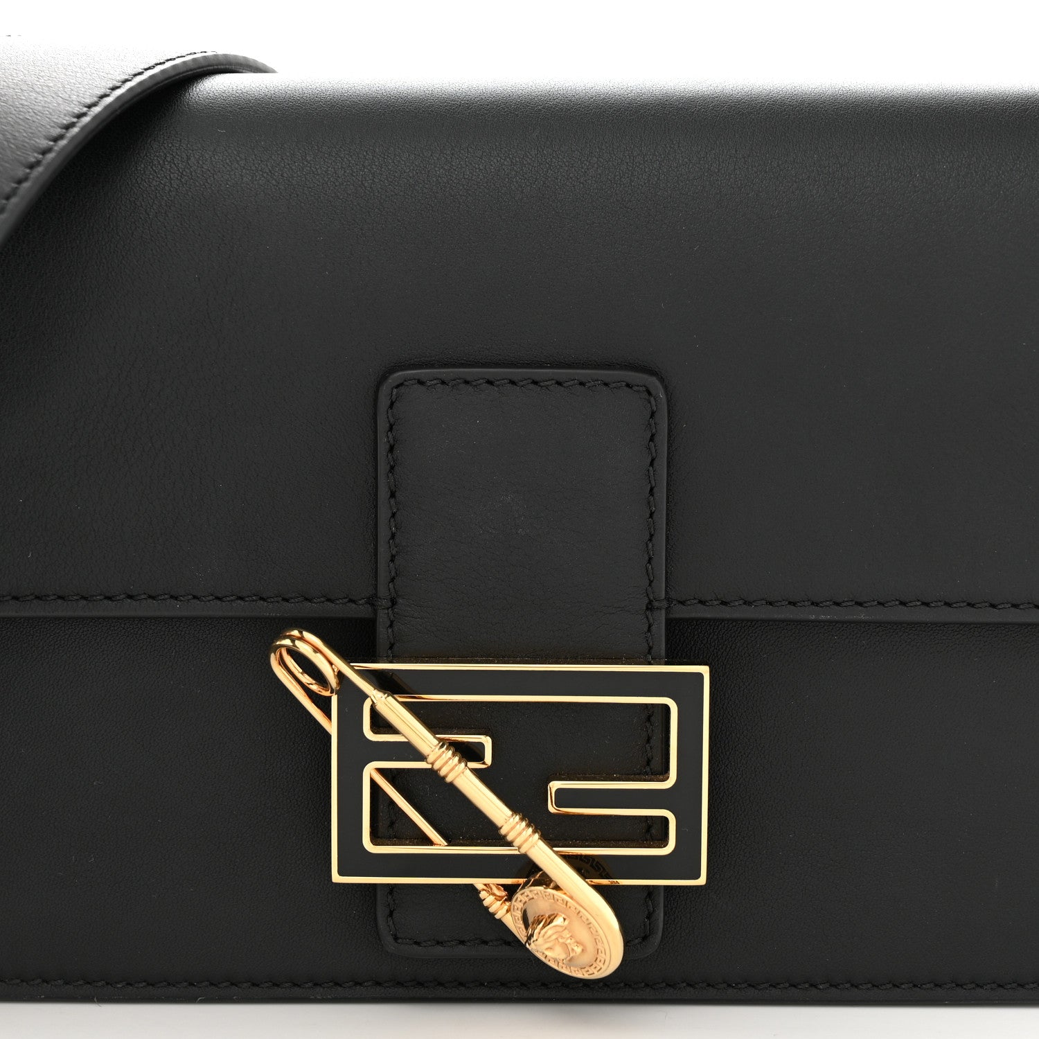 Fendi X VERSACE Vitello Seta Fendace Brooch Baguette Black 7 of 9