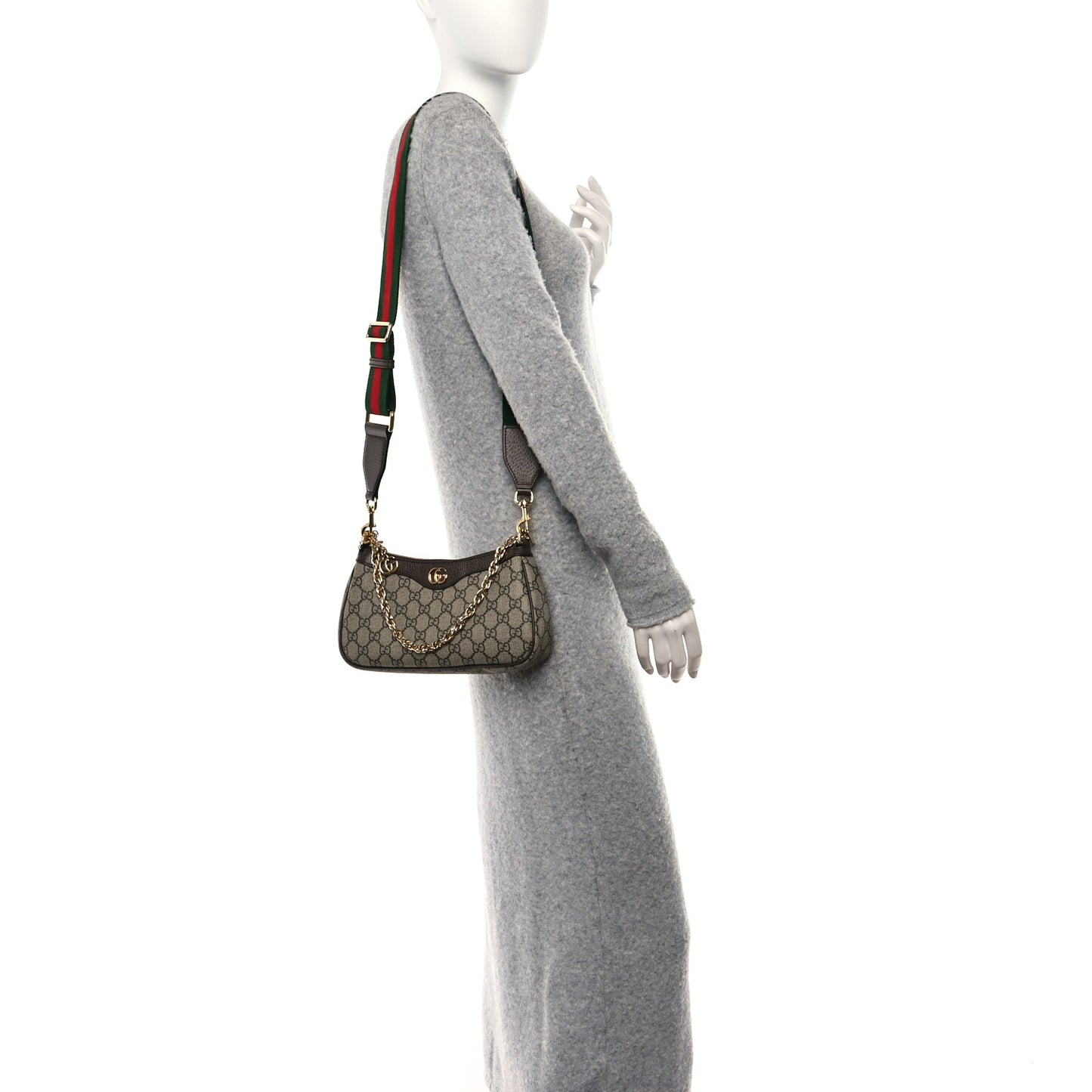 GG Supreme Monogram Textured Dollar Calfskin Web Small Ophidia GG Handbag Beige Ebony New Acero