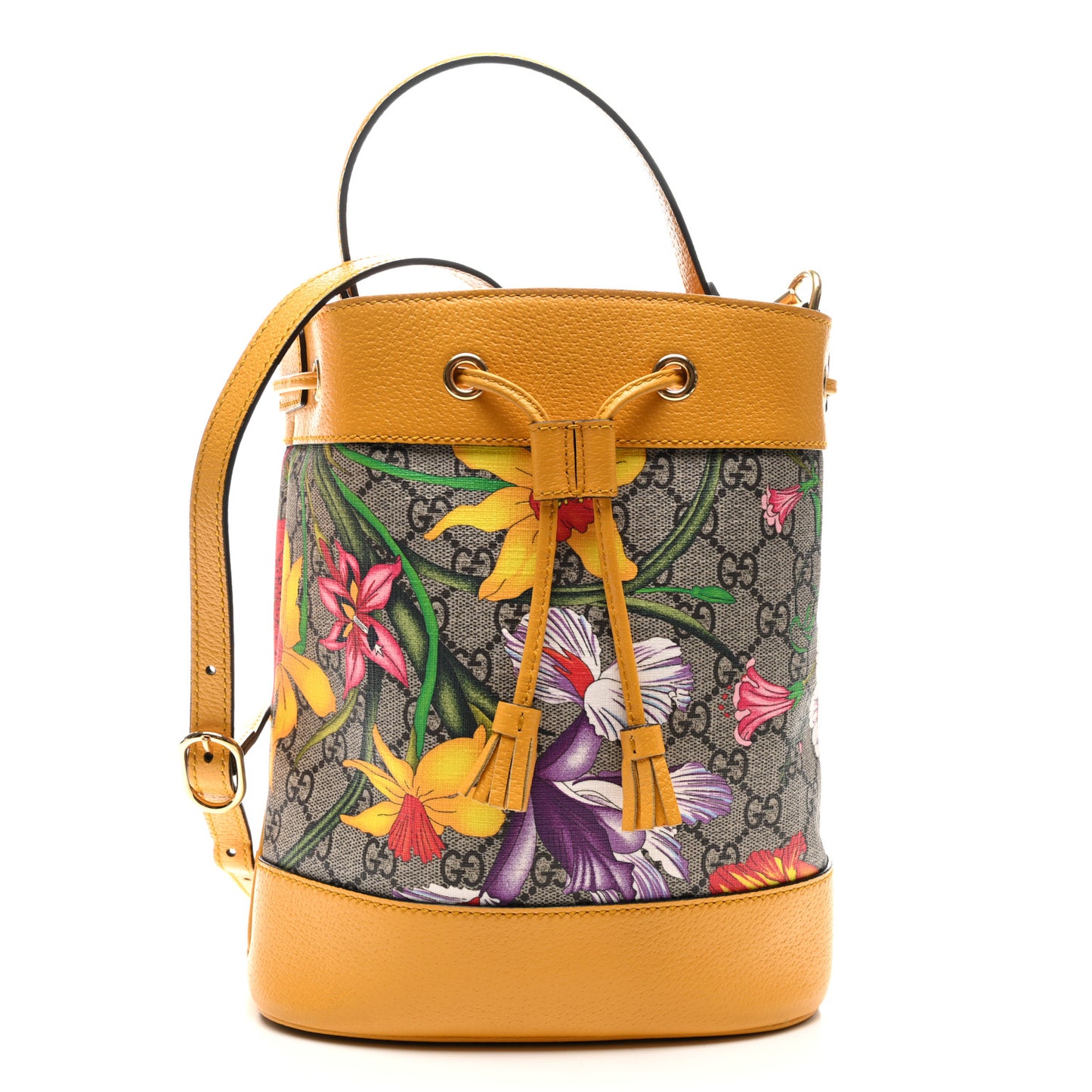 GG Supreme Monogram Flora Small Ophidia Bucket Bag Beige Multicolor Crop