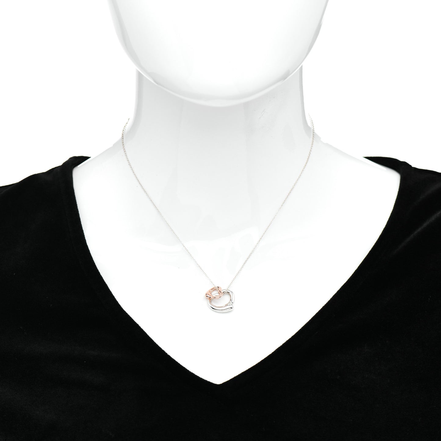 Sterling Silver 18K Rose Gold Elsa Peretti Extra Mini Double Open Heart Pendant Necklace