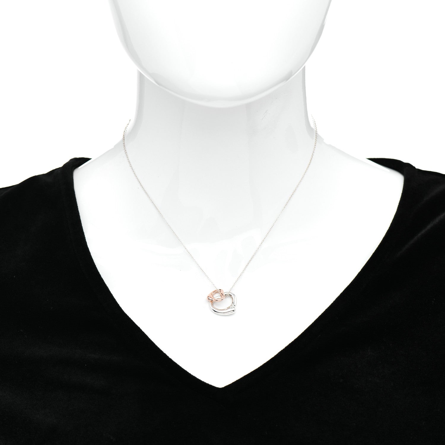 Tiffany Sterling Silver 18K Rose Gold Elsa Peretti Extra Mini Double Open Heart Pendant Necklace 2 of 4