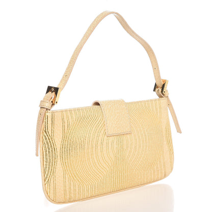 Fendi Metallic Calfskin Printed Mini Baguette Gold 3 of 8