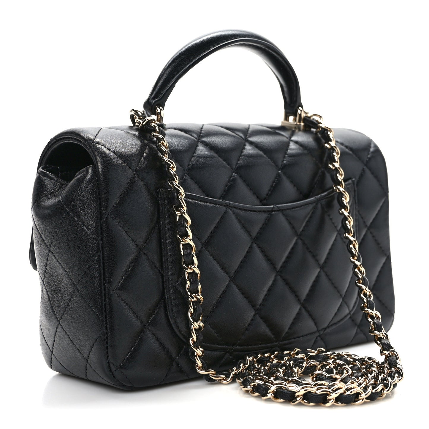 Lambskin Quilted Mini Top Handle Rectangular Flap Black