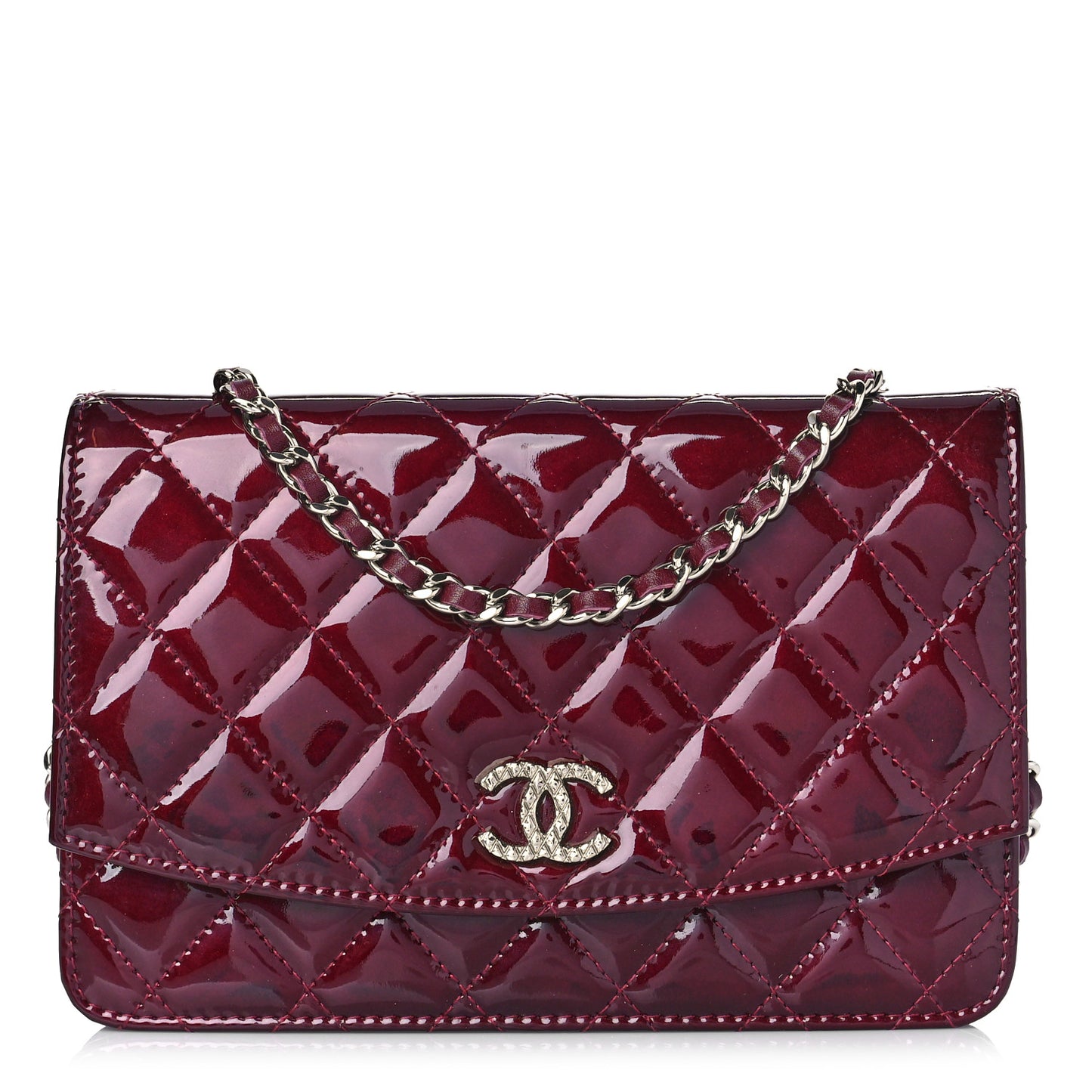 Patent Quilted Brilliant Wallet On Chain WOC Red