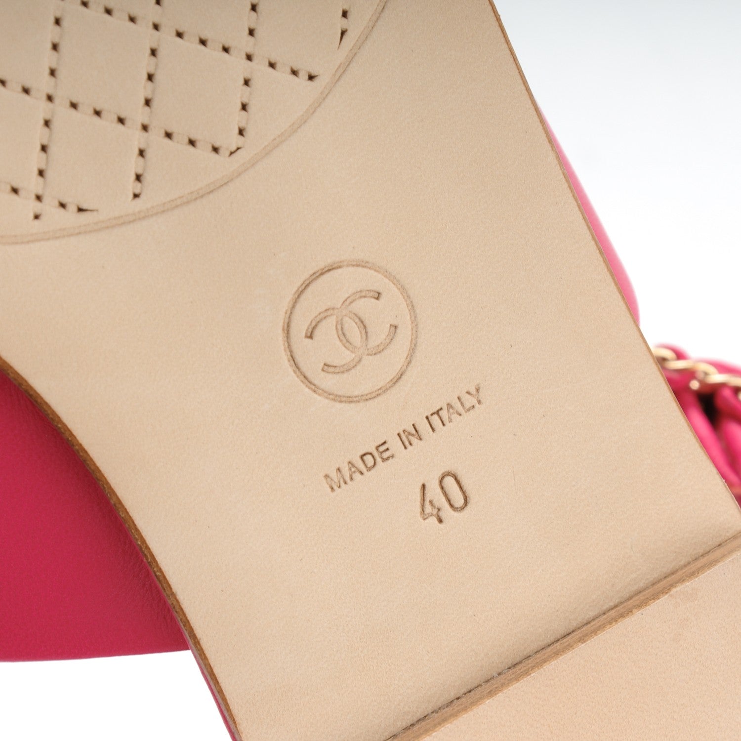 Chanel Lambskin Quilted Chain CC Sandals 40 Fuchsia 6 of 7