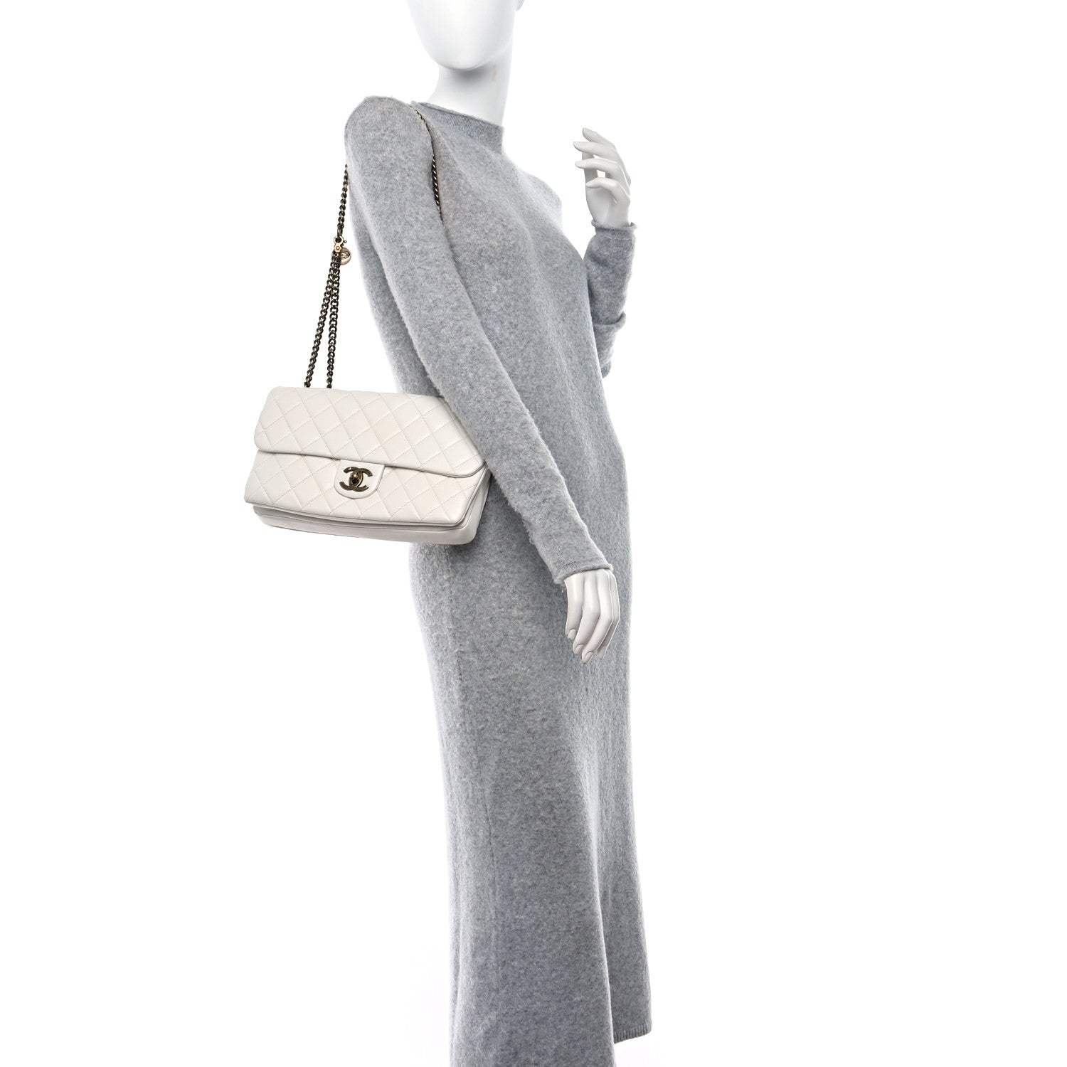 Chanel Calfskin Quilted Medium CC Crown Flap White 2 of 10