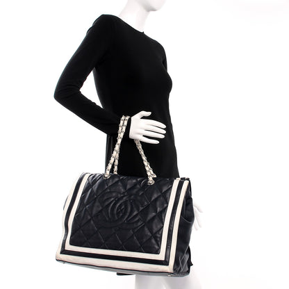 Chanel Lambskin Quilted Lido Shopping Tote Dark Navy Blue 2 of 13