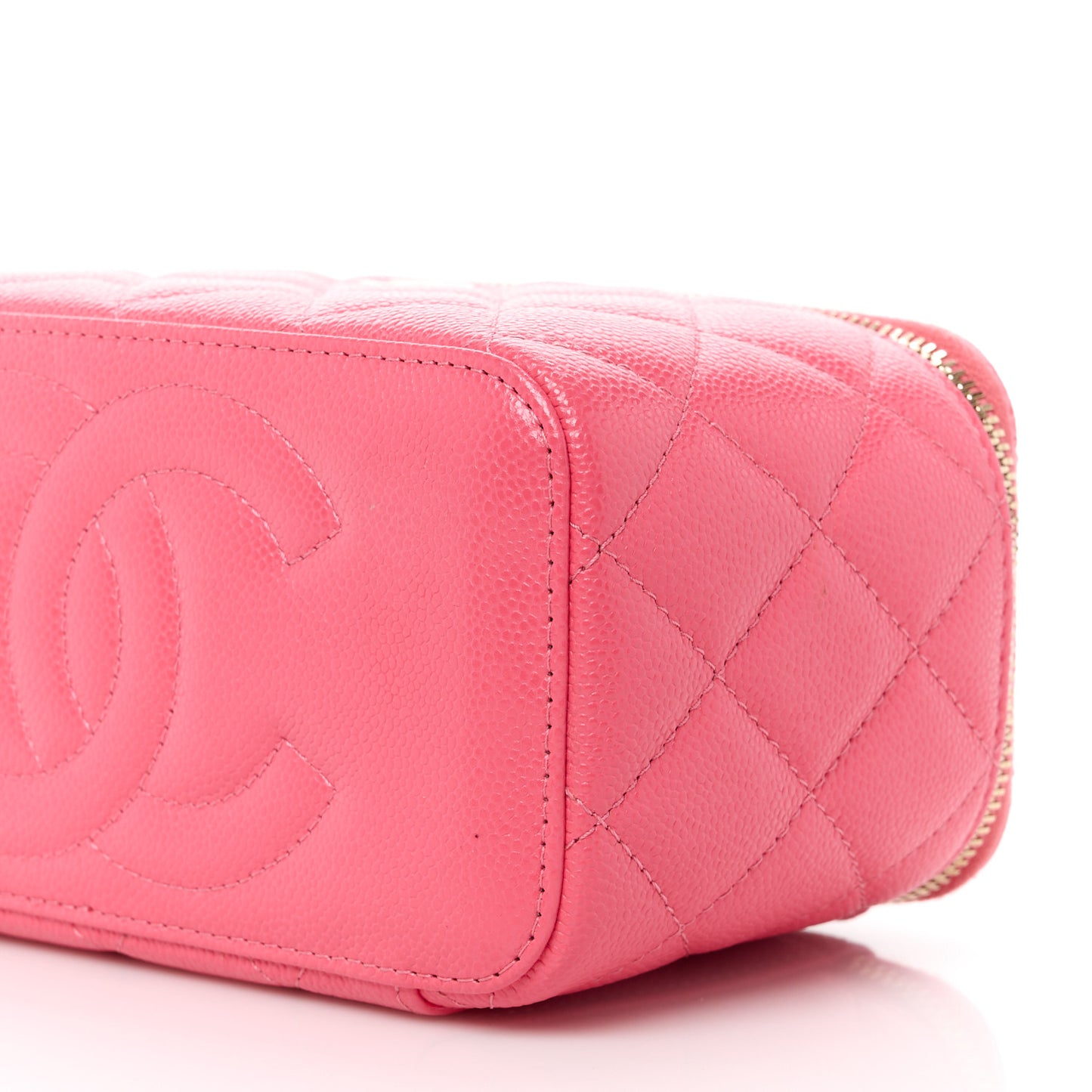 Caviar Quilted Small Vanity Case With Chain Pink