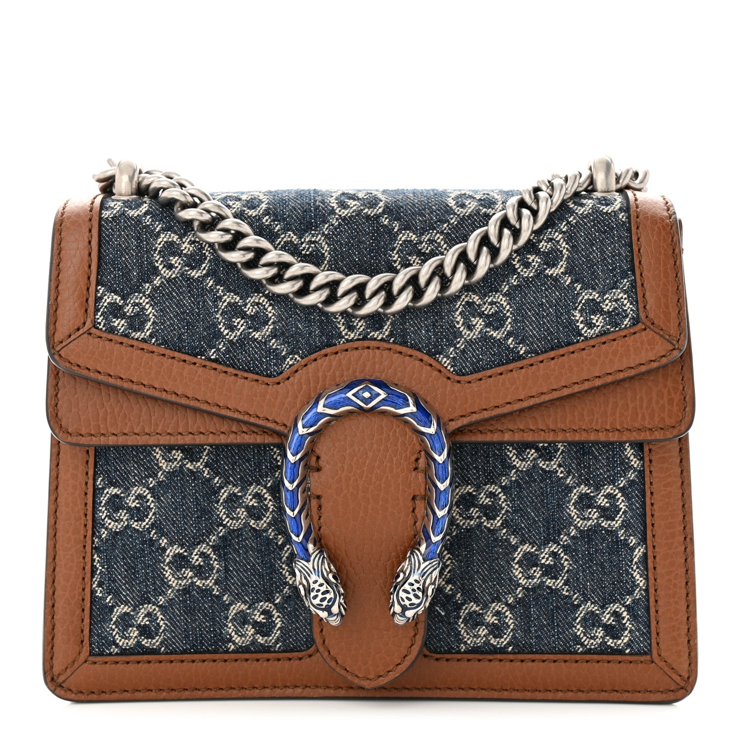 Gucci New Denim GG Monogram Dollar Calfskin Enamel Mini Dionysus Shoulder Bag Blue Tea Cuir Epilog Electric Blue 1 of 10