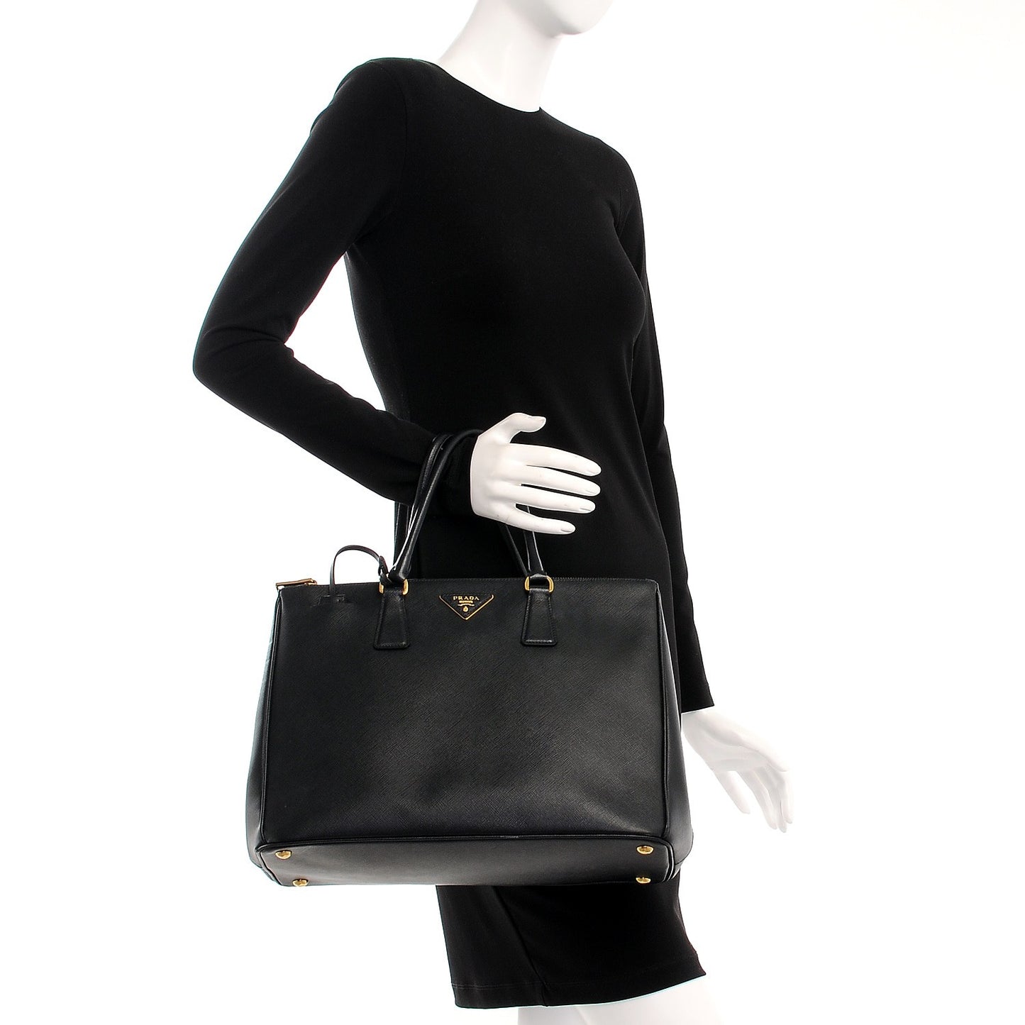 Saffiano Large Galleria Double Zip Tote Black