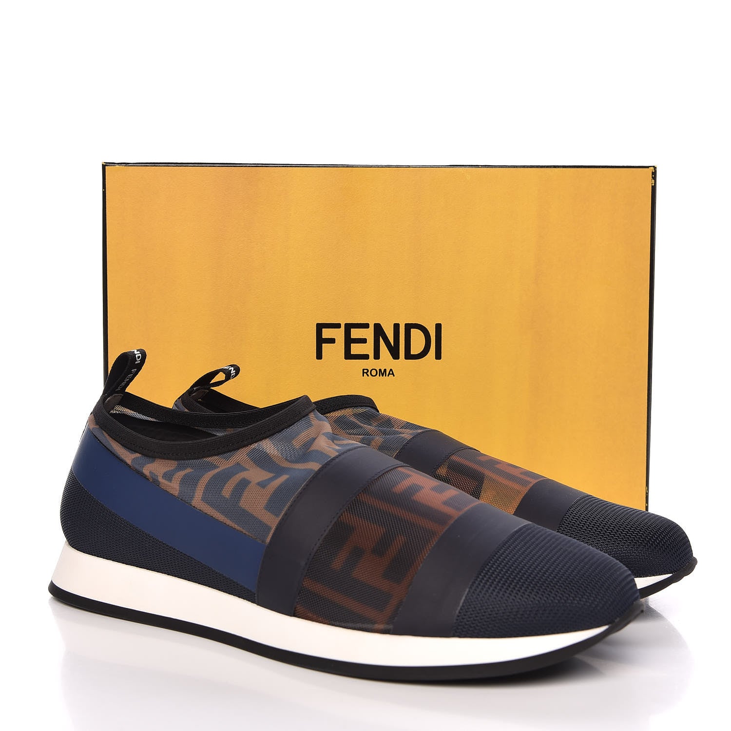 Fendi Technical Mesh Tulle Slip On Sneaker 40 Blue Tobacco 9 of 9